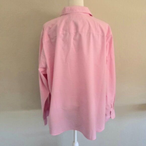 CHAPS No Iron Button Up Shirt Pink White Gingham Check Long Sleeve Women Plus 2X - Picture 5 of 7